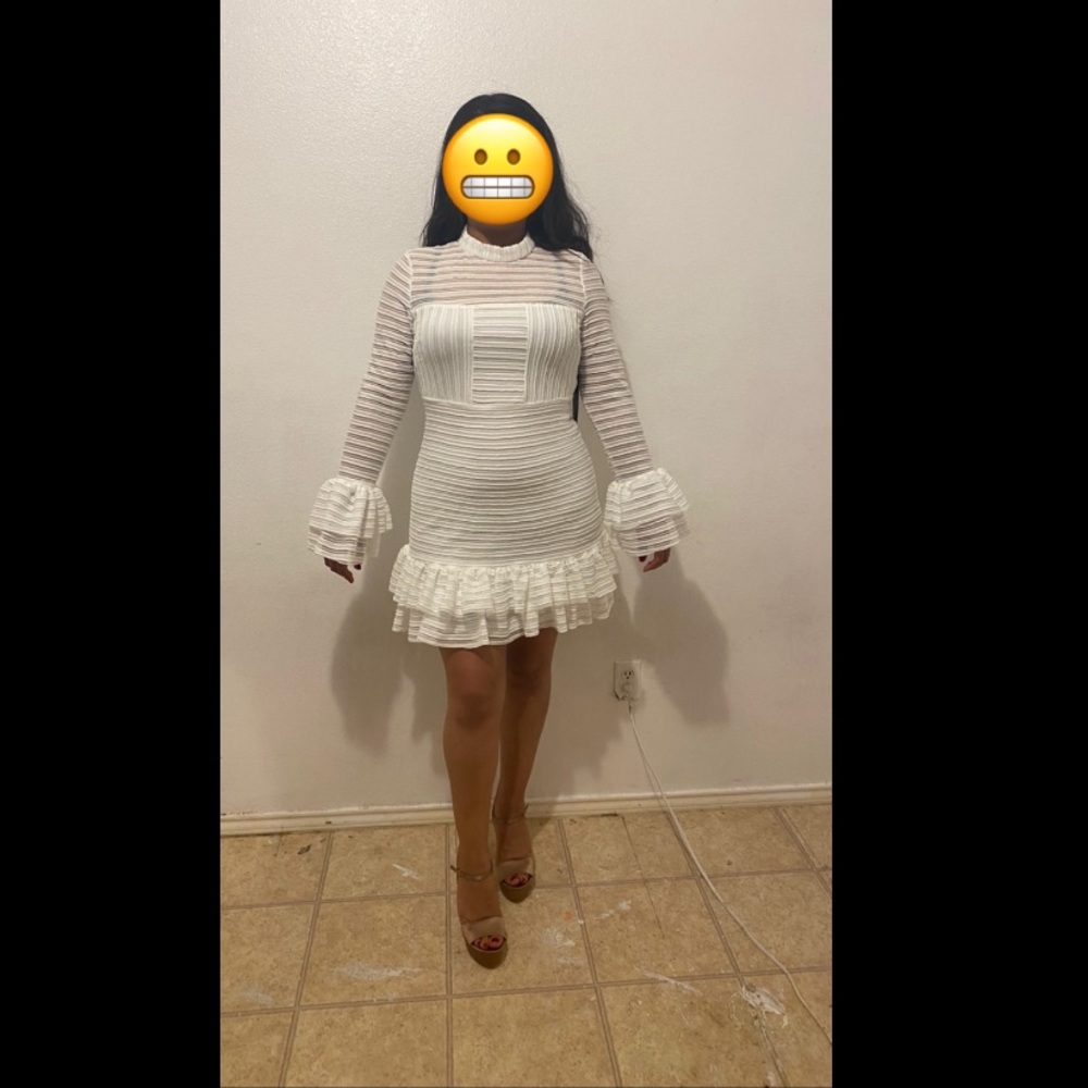 For Always White Ruffled Long Sleeve Dress